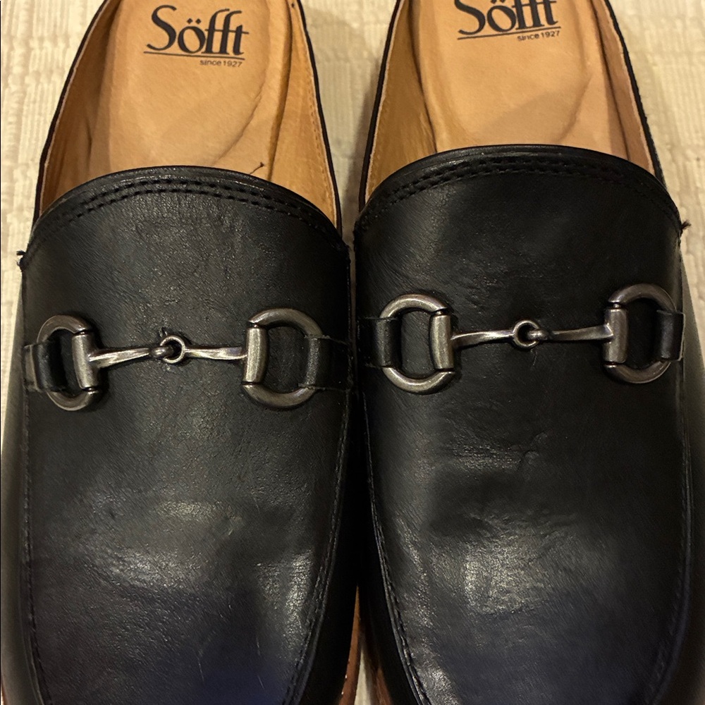 New Size 9 Sofft Black Heeled Leather Mules with Silver Trim (ABBA) - Picture 10 of 16